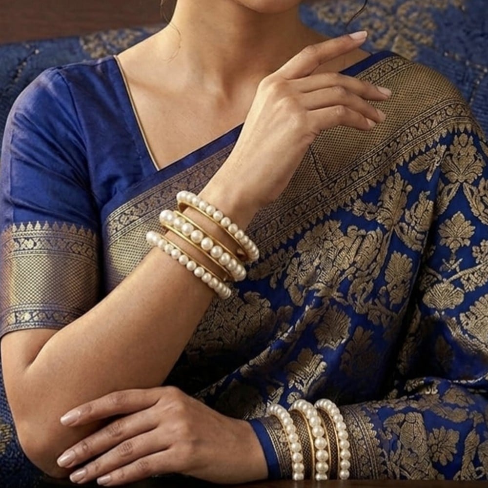 Handcrafted Metal Glass Bead Pearl Bangles